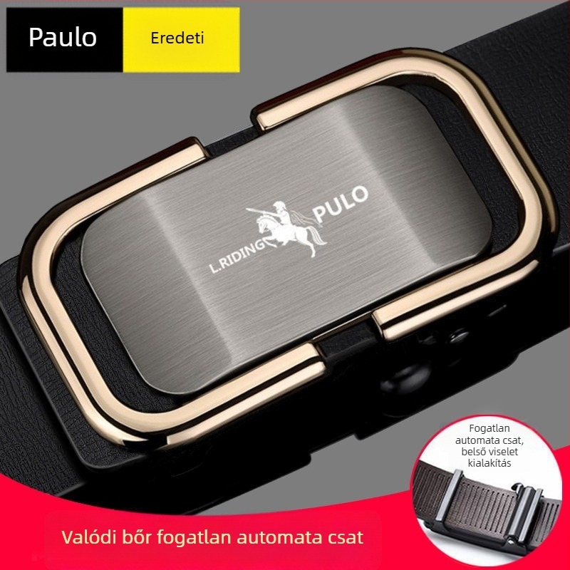 Paul férfi öv valódi bőrből, automata csattal, kártyatartó nélküli, szarvasmarhadi bőr, plusz méret, üzleti stílus