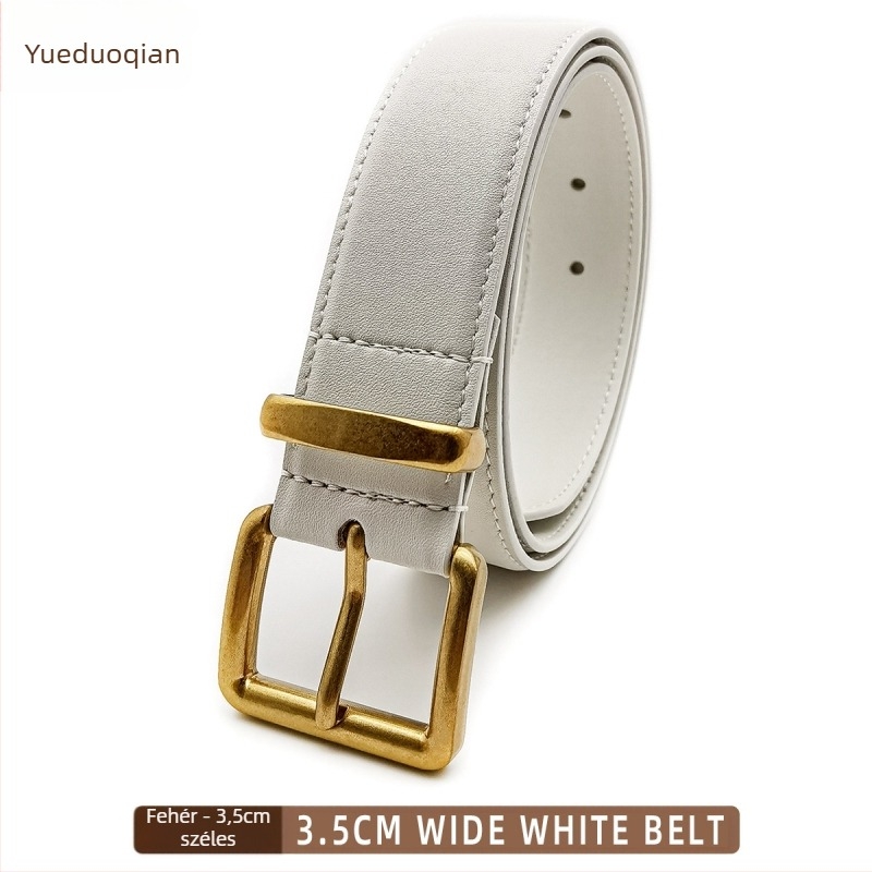 Női öv műbőrből, tűs csattal, szélesség 2–4 cm, csat anyaga: cink ötvözet, feldolgozás: lyukasztás, domborítás, galvanizálás, gyémánt motívumok.