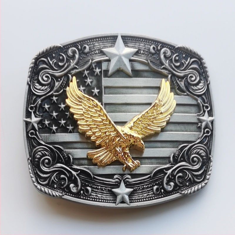 Ötvözet övcsat mintás zászló, sas és bikafej dizájn, sima csat, nyugati cowboy stílus, nyár 2025 kiadás, testreszabható