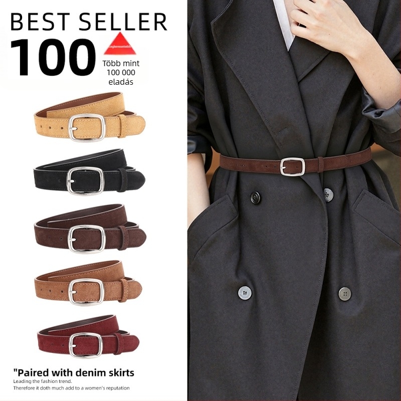 Split bőrből készült öv, cink ötvözetű tűcsattal, 2-4 cm szélesség, sokoldalú, egyszerű, könnyed luxus stílus