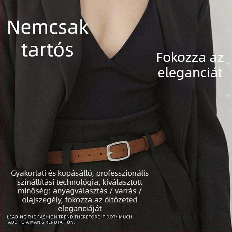 Split bőrből készült öv, cink ötvözetű tűcsattal, 2-4 cm szélesség, sokoldalú, egyszerű, könnyed luxus stílus