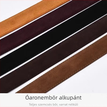 Kétoldalas marhabőrből készült öv, csatáz zincötvözet, tűcsat, szélesség 2-4 cm, kézzel szőtt felület