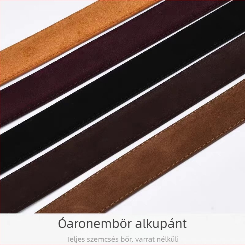 Kétoldalas marhabőrből készült öv, csatáz zincötvözet, tűcsat, szélesség 2-4 cm, kézzel szőtt felület