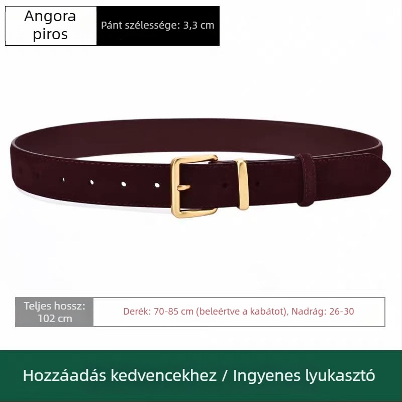 Kétoldalas marhabőrből készült öv, csatáz zincötvözet, tűcsat, szélesség 2-4 cm, kézzel szőtt felület