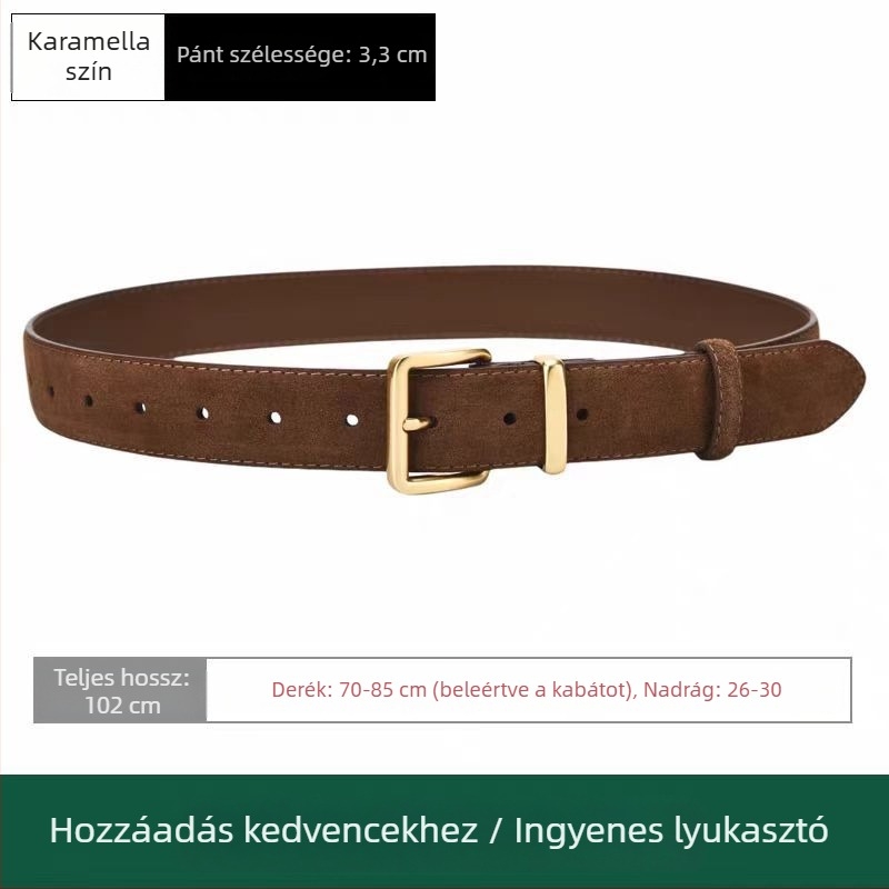 Kétoldalas marhabőrből készült öv, csatáz zincötvözet, tűcsat, szélesség 2-4 cm, kézzel szőtt felület