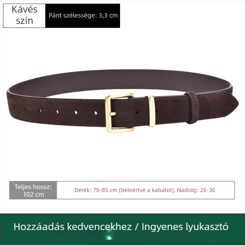 Kétoldalas marhabőrből készült öv, csatáz zincötvözet, tűcsat, szélesség 2-4 cm, kézzel szőtt felület