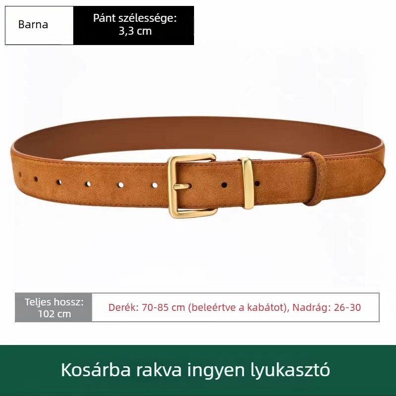 Kétoldalas marhabőrből készült öv, csatáz zincötvözet, tűcsat, szélesség 2-4 cm, kézzel szőtt felület