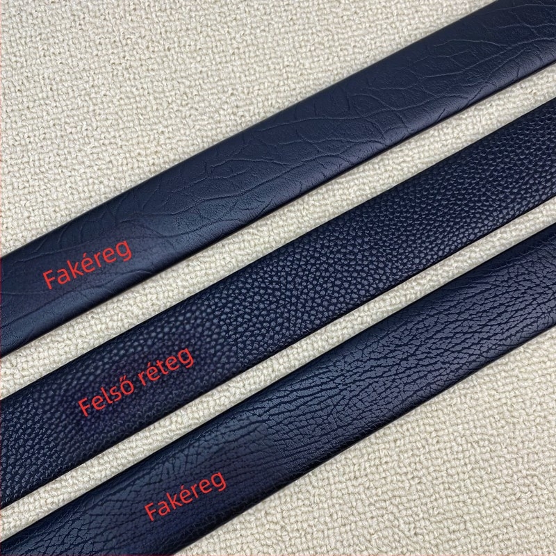 Férfi öv automata csattal, karcolásálló mikroszálas szalag felső bőrszövet mintázattal; Anyag: műbőr; Csatt anyaga: ötvözet; Záró mód: automata csatt; Szélesség: 2-4 cm