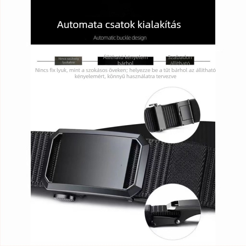 Férfi vászon öv automata csattal, kötött, mindennapi/taktikai öv, szélesség 2–4 cm, műanyag anyag, elektroplakálás