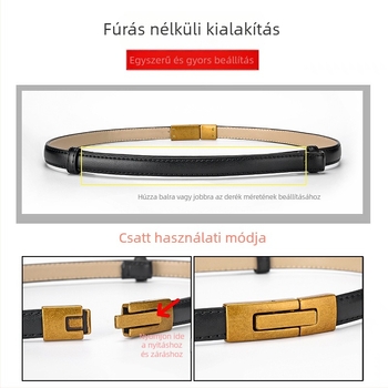 Női bőrszíj ötvözet csattal – gombos zárás, domborított felület, elektroplatinált bevonat