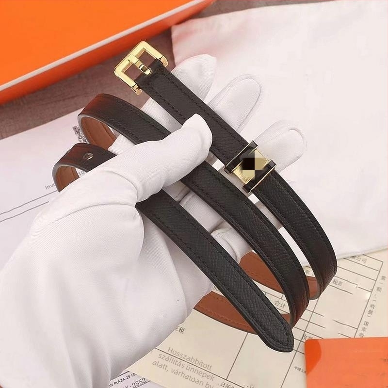 Női vékony bőrből készült öv H-formájú csattal, pin zár, elektroplatált övcsat
