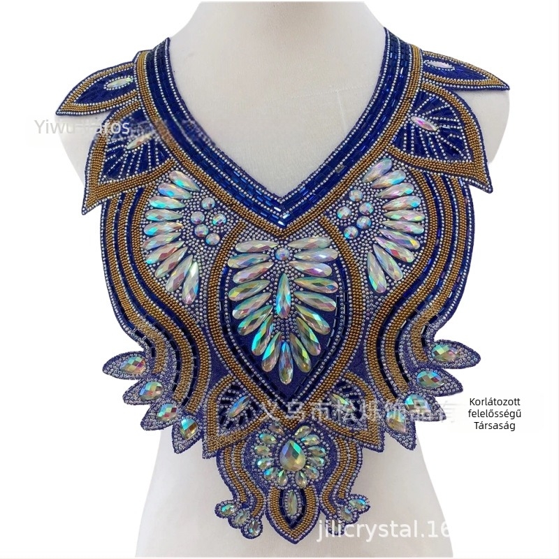 Rhinestone-hímzett gallér virág nőknek, U-alakú, nyíl-stílus, csíkos mintázat
