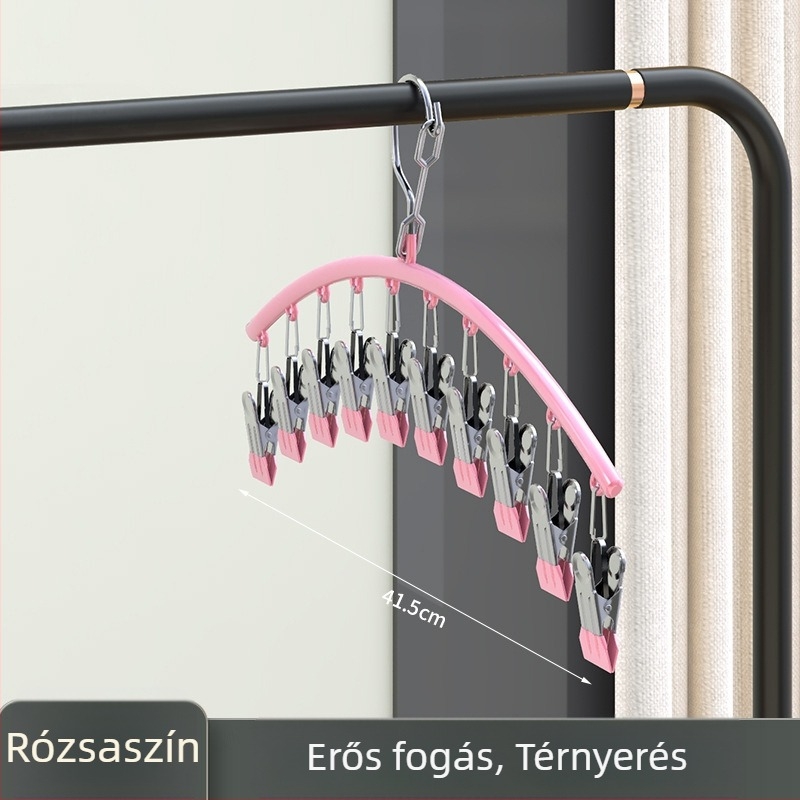 Rozsdamentes acél ruhaszárító klipszek – 10 klipsz, nem hajtogatható; ideális fehérnemű, zokni és nyakkendők szárításához; 100 darabos doboz
