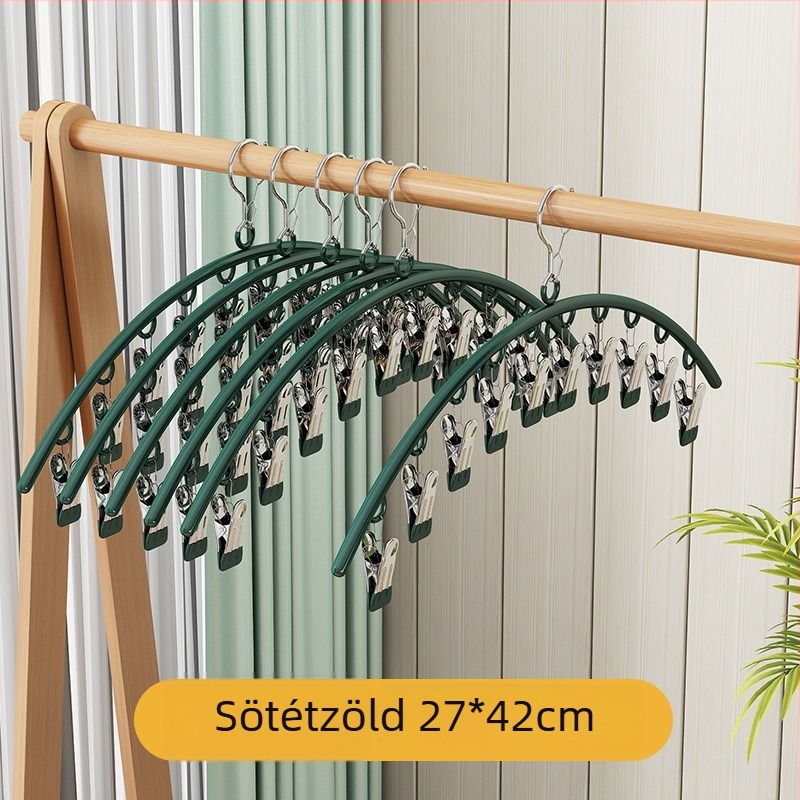 Szárító klipek – fémből, 10 klipek félkör alakú dippelő dizájnnal; csomagolás 300 darab; modern egyszerű stílus; alkalmas fehérneműk, nadrágok, zoknik, ingek számára.