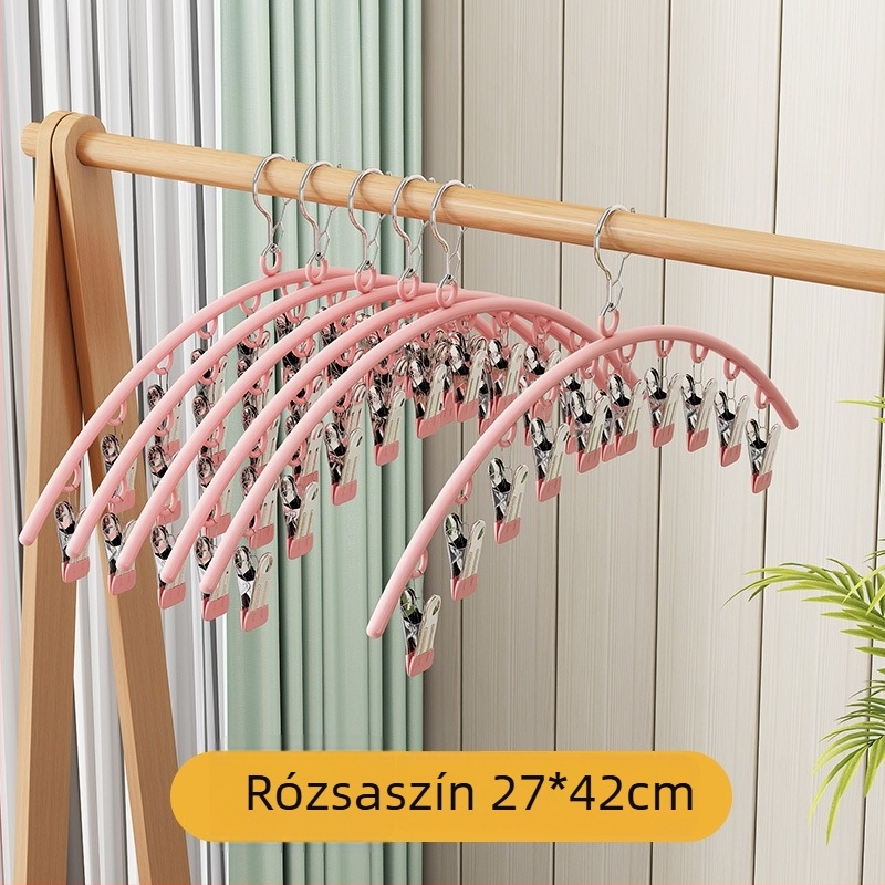Szárító klipek – fémből, 10 klipek félkör alakú dippelő dizájnnal; csomagolás 300 darab; modern egyszerű stílus; alkalmas fehérneműk, nadrágok, zoknik, ingek számára.