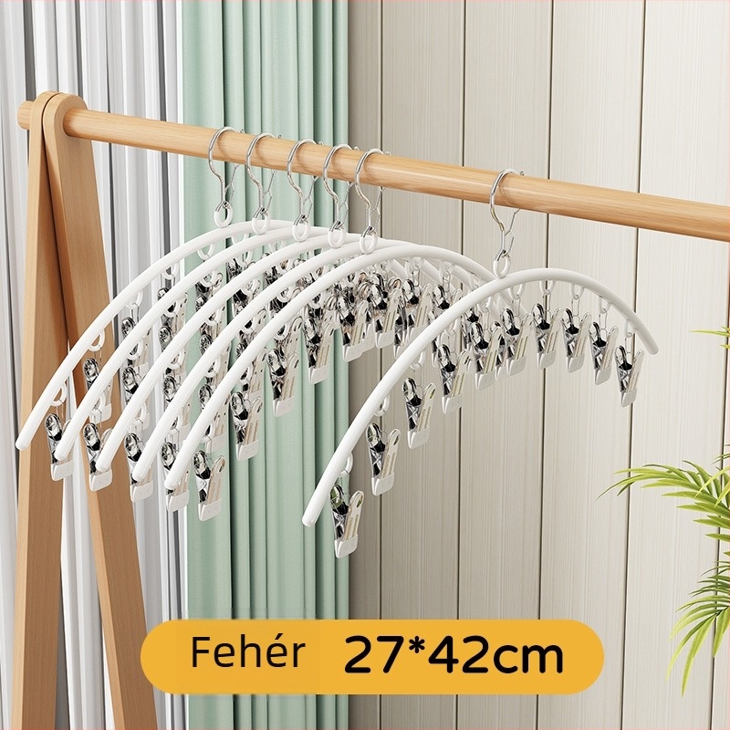 Szárító klipek – fémből, 10 klipek félkör alakú dippelő dizájnnal; csomagolás 300 darab; modern egyszerű stílus; alkalmas fehérneműk, nadrágok, zoknik, ingek számára.