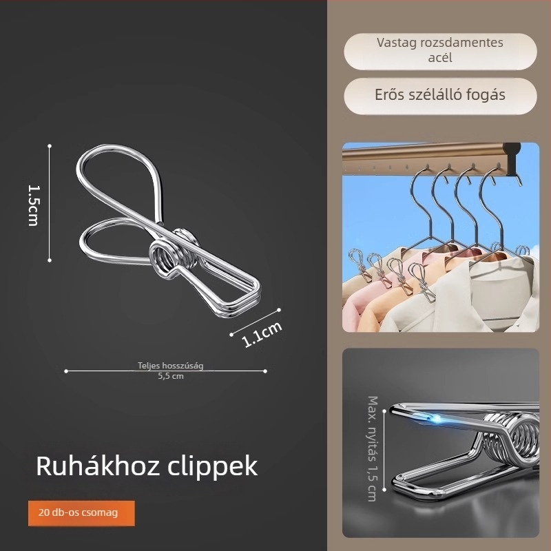 Rozsdamentes acél ruhaklip, nem hajlítható, modern minimalist stílus, alkalmas fehérneműre, zoknikra és ingre