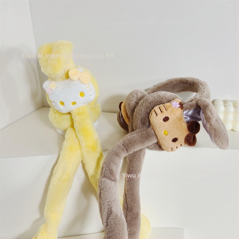 Plüss fülvédő gyerekeknek, mozgó fülekkel, macska dizájn, téli meleg