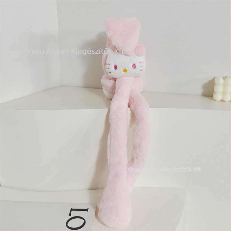 Plüss fülvédő gyerekeknek, mozgó fülekkel, macska dizájn, téli meleg