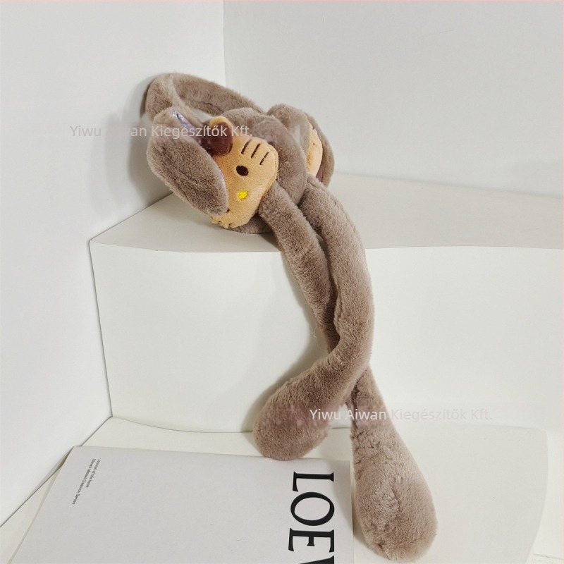 Plüss fülvédő gyerekeknek, mozgó fülekkel, macska dizájn, téli meleg