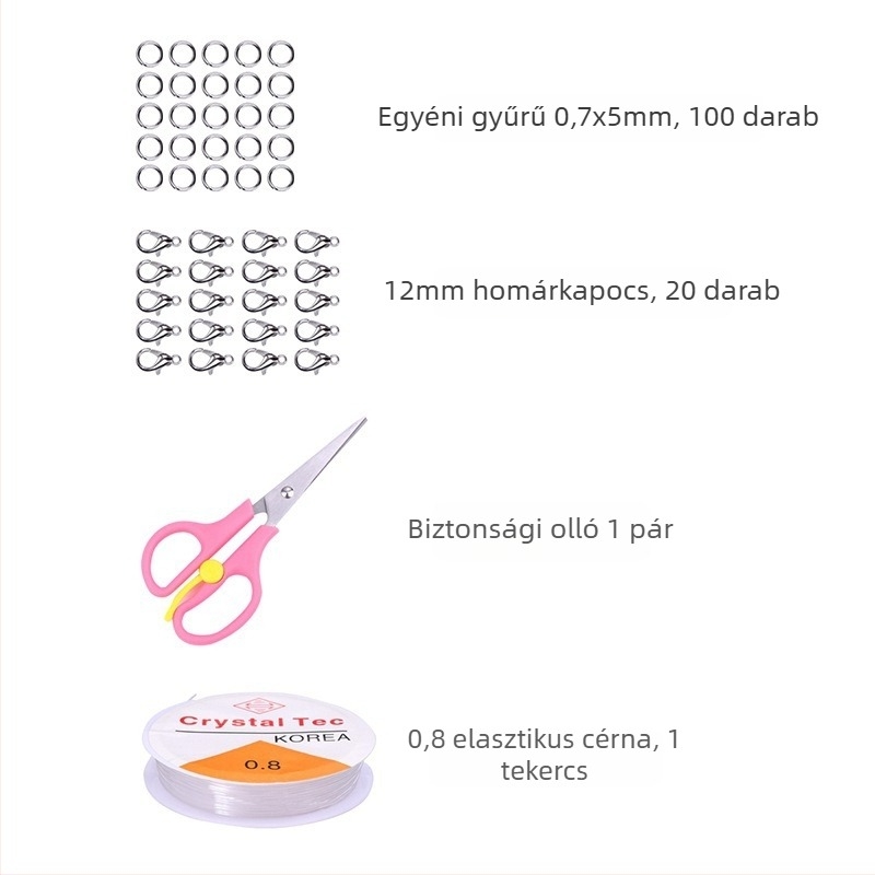 Kombinált DIY karkötő készlet ABS utánzatos gyöngyökkel, 10 rekeszes dobozban