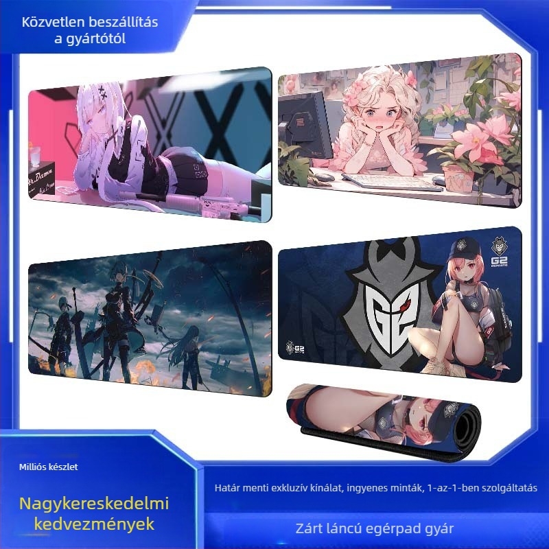 Játékhoz készült asztali pad anime témával, extra nagy méret, billentyűzet és egér számára, precíz varrású él, csúszásmentes felület.