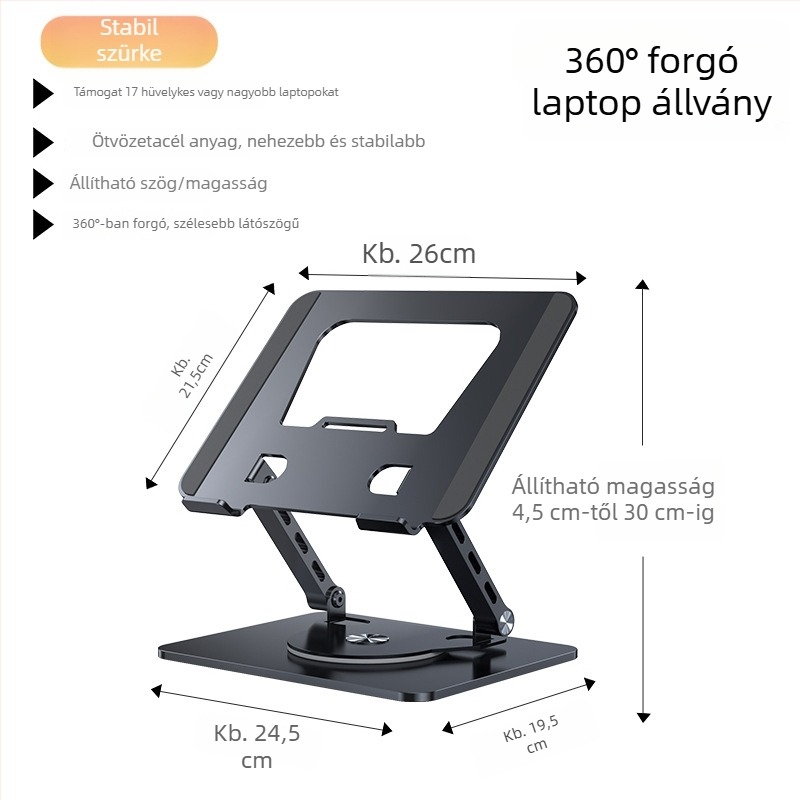 Laptop állvány ötvözött acélból, modell J29, márka Into the deer, laptopokhoz, tömege 1680 g