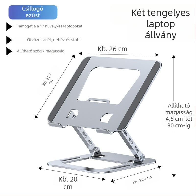 Laptop állvány ötvözött acélból, modell J29, márka Into the deer, laptopokhoz, tömege 1680 g