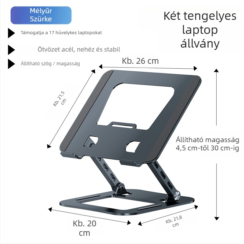 Laptop állvány ötvözött acélból, modell J29, márka Into the deer, laptopokhoz, tömege 1680 g
