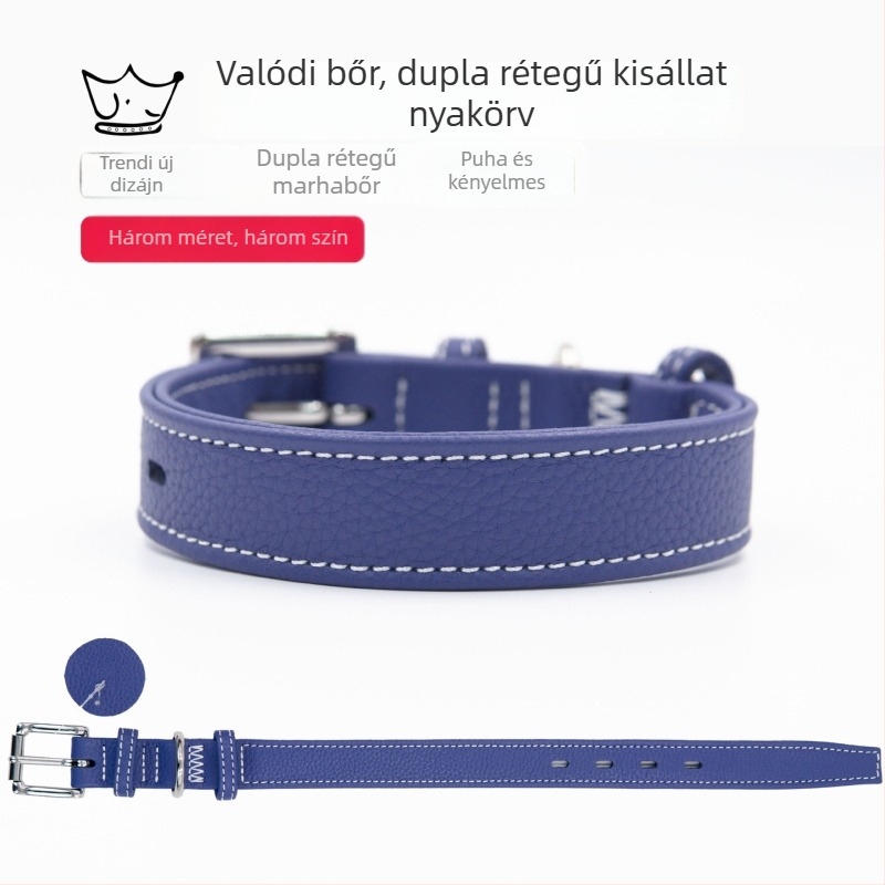 Lychee mintás valódi bőrből készült kutyanyakörv, marhabőr, dupla rétegű megerősítés a menekülés megelőzésére