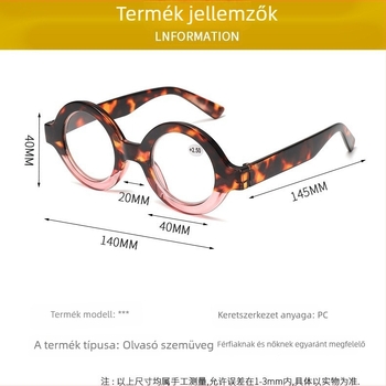 Olvasószemüveg idős férfiaknak, kerek keret, teljes keret, lencsék AC, keret PC