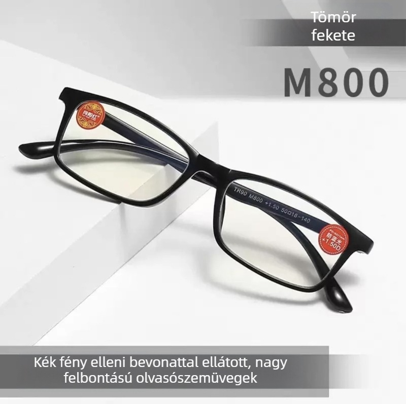 TR90 olvasó szemüveg, kerek keret, anti-kékfény, uniszex, dobozban