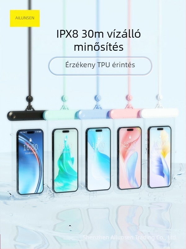 Érintőképernyős vízálló telefon tok, 8-as szintű vízállóság, kültéri úszáshoz, búvárkodáshoz és alámerüléses fotózáshoz, hordozható
