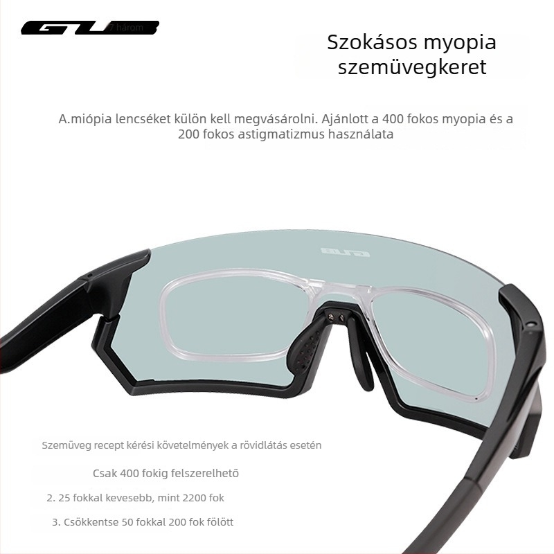 Polarizált kerékpáros szemüveg, modell 8300, PC anyag, cserélhető lencsék, kompatibil dioptriás szemüveggel