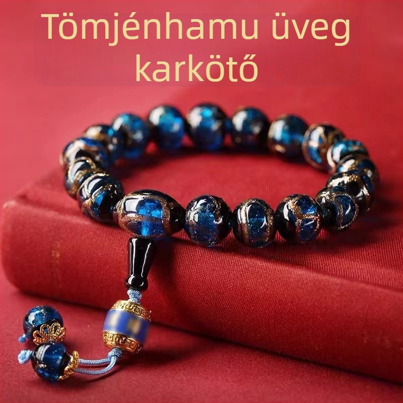 Jade Play szürke glazúrozott üveg karkötő, palotastílusú, ősi technika, uniszex, Buddha gyöngyök