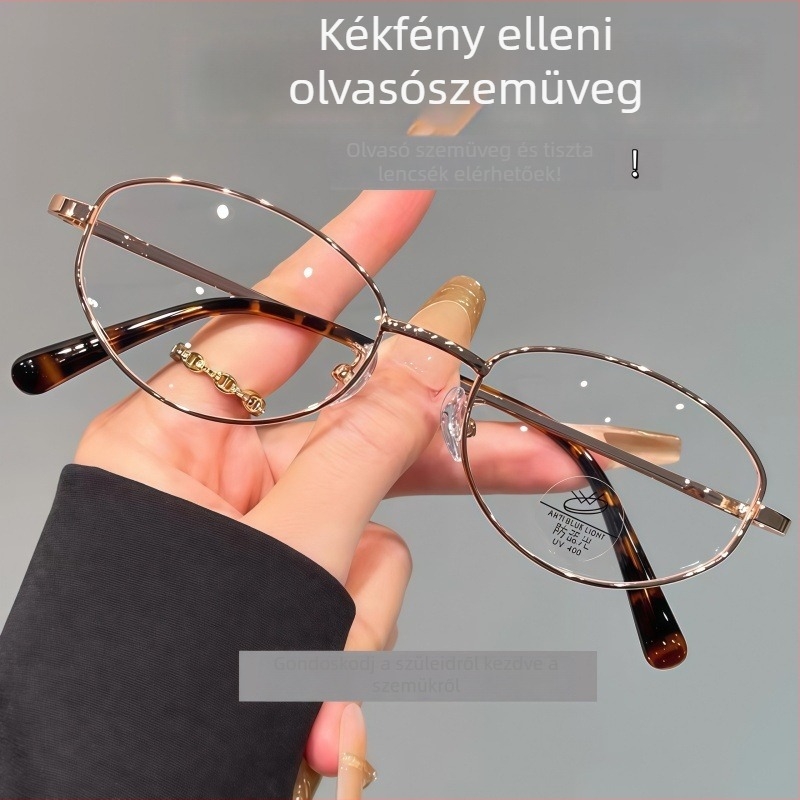 Olvasószemüveg fém kerettel, ovális forma, polikarbonát lencsék, kékfény elleni védelem, vintage stílus