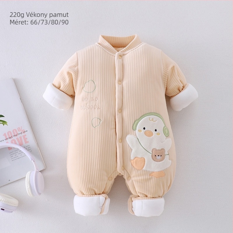 Uniszex bébi téli overál fleece béléssel, 220 g, vastag, 0–12 hónap