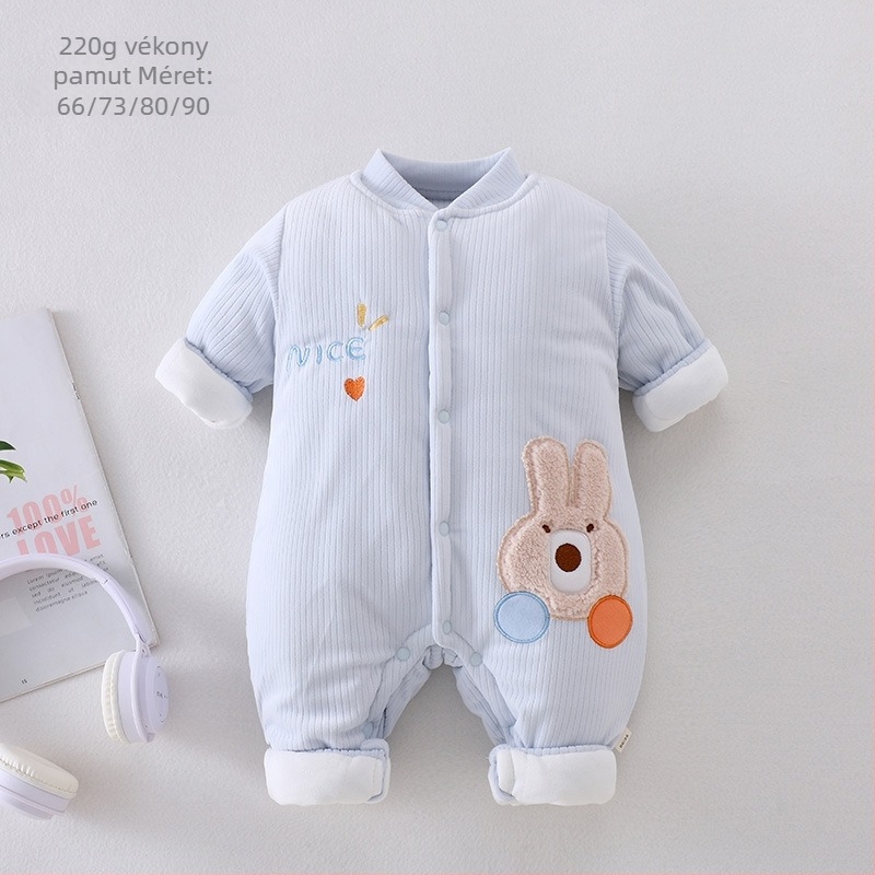 Uniszex bébi téli overál fleece béléssel, 220 g, vastag, 0–12 hónap
