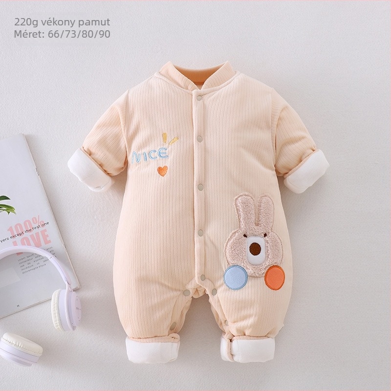 Uniszex bébi téli overál fleece béléssel, 220 g, vastag, 0–12 hónap