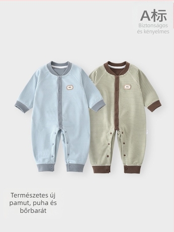 Babák számára alapréteg overál hosszú ujjú, varratszegény kialakítás, 95% poliészter + 5% elasztán, uniszex (0–12 hónap), elülső gombos zárás, vékony anyag, tavasz–ősz–tél