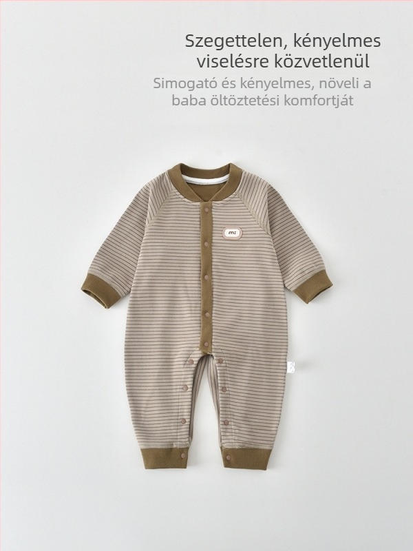 Babák számára alapréteg overál hosszú ujjú, varratszegény kialakítás, 95% poliészter + 5% elasztán, uniszex (0–12 hónap), elülső gombos zárás, vékony anyag, tavasz–ősz–tél