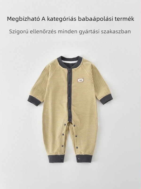 Babák számára alapréteg overál hosszú ujjú, varratszegény kialakítás, 95% poliészter + 5% elasztán, uniszex (0–12 hónap), elülső gombos zárás, vékony anyag, tavasz–ősz–tél