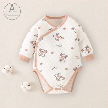 Csecsemő rugdalózó téli pamutból, hosszú ujjú, kapucni nélküli, elől gombos zárás