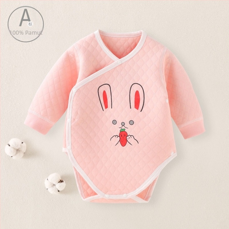 Csecsemő rugdalózó téli pamutból, hosszú ujjú, kapucni nélküli, elől gombos zárás