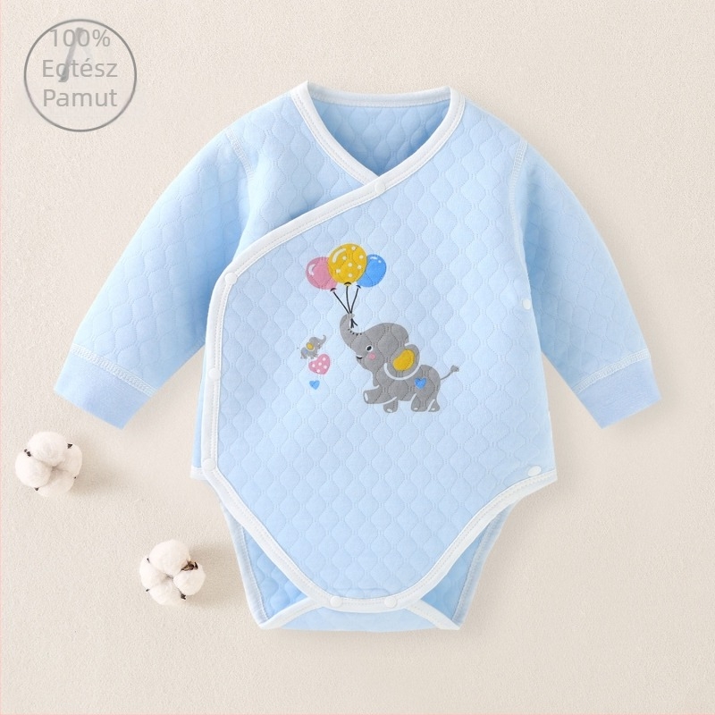 Csecsemő rugdalózó téli pamutból, hosszú ujjú, kapucni nélküli, elől gombos zárás