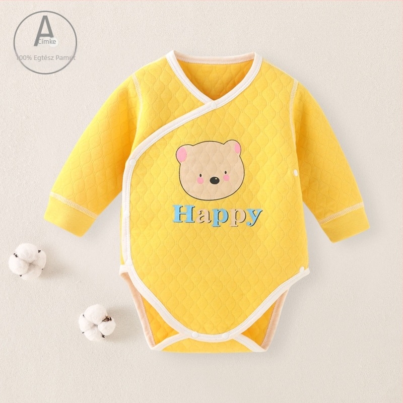 Csecsemő rugdalózó téli pamutból, hosszú ujjú, kapucni nélküli, elől gombos zárás