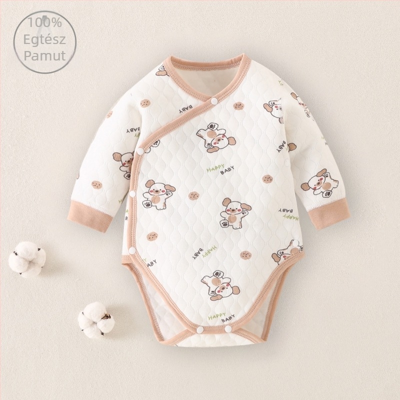 Csecsemő rugdalózó téli pamutból, hosszú ujjú, kapucni nélküli, elől gombos zárás