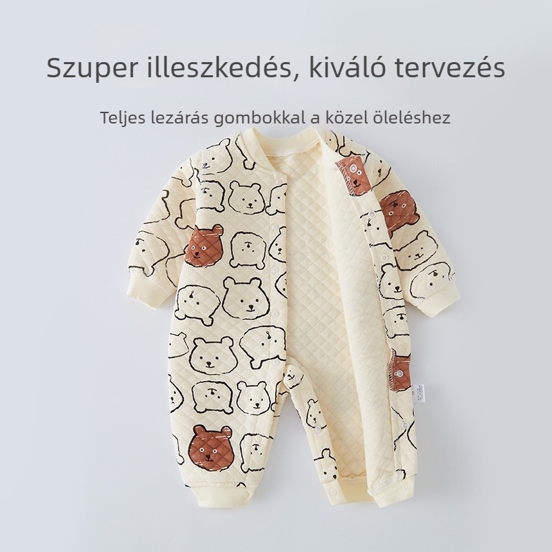Újszülött számára készült overál, hosszú ujjú, egysoros záródás, 100% pamut, téli, tavaszi és őszi szezonokra