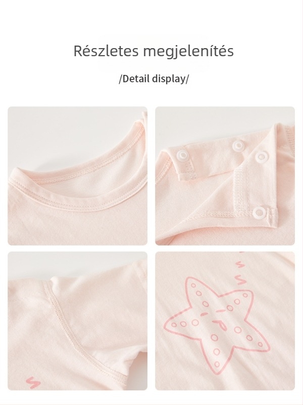 100% pamut babaoverál ¾-ujjú, könnyű nyári öltözet újszülötteknek, tavasz–ősz, otthoni viselet