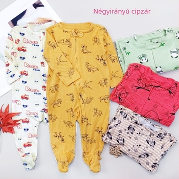 Újszülött rugdalózó lábbal, 100% pamut, kétirányú cipzár, hosszú ujjú, minden évszakra.